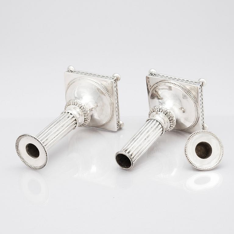 A pair of Swedish Gustavian silver candlesticks, mark of Mikael Nyberg, Stockholm 1795.