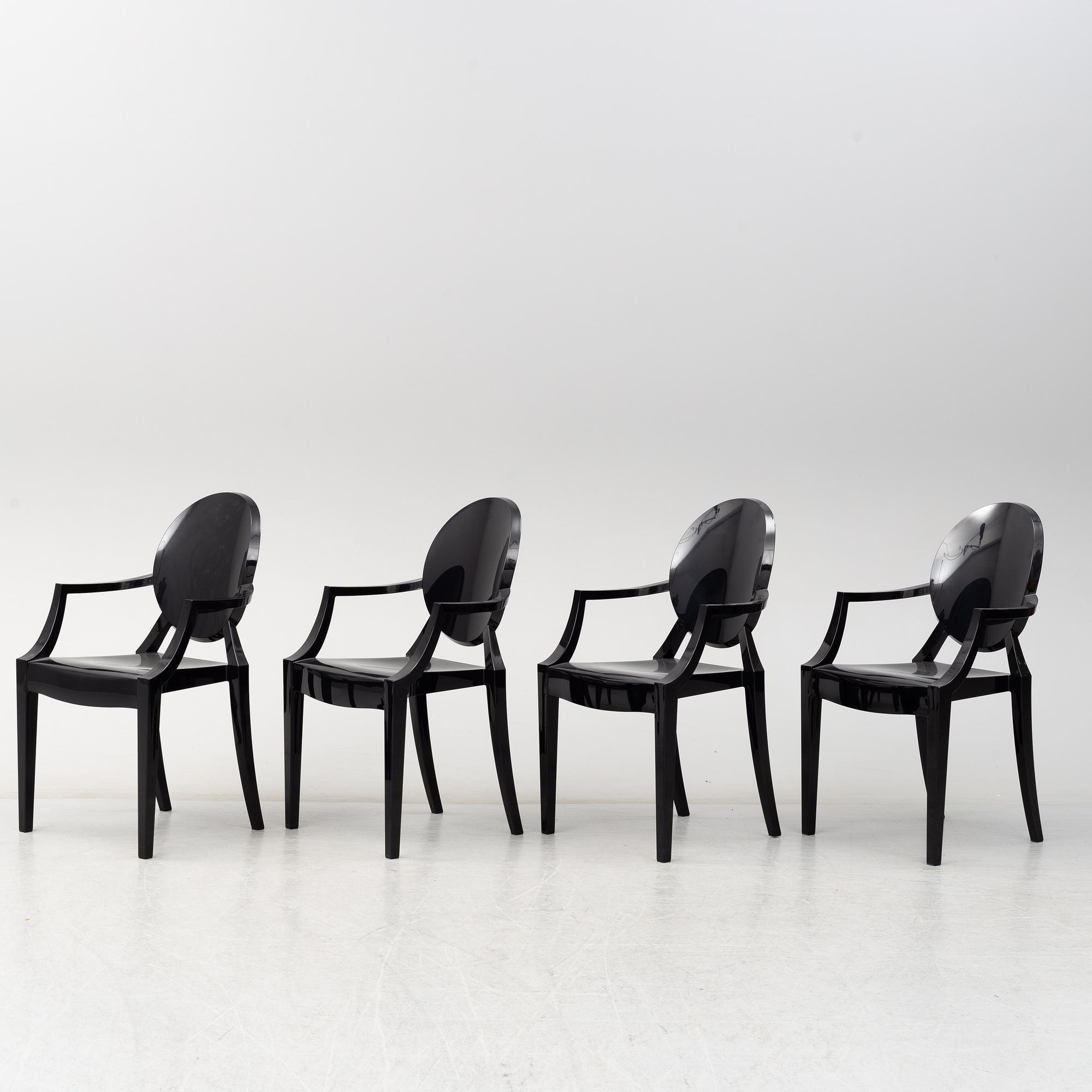PHILIPPE STARCK, karmstolar, 4 st,  "Louis Ghost", Kartell, omkring sekelskiftet 2000.