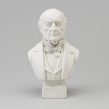 A bisquit sculpture bust of Cladstone, Robinson & Leadbeater, England, 1870s.