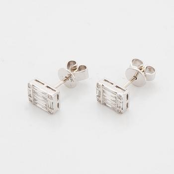 Baguette and brilliant-cut diamond earrings.