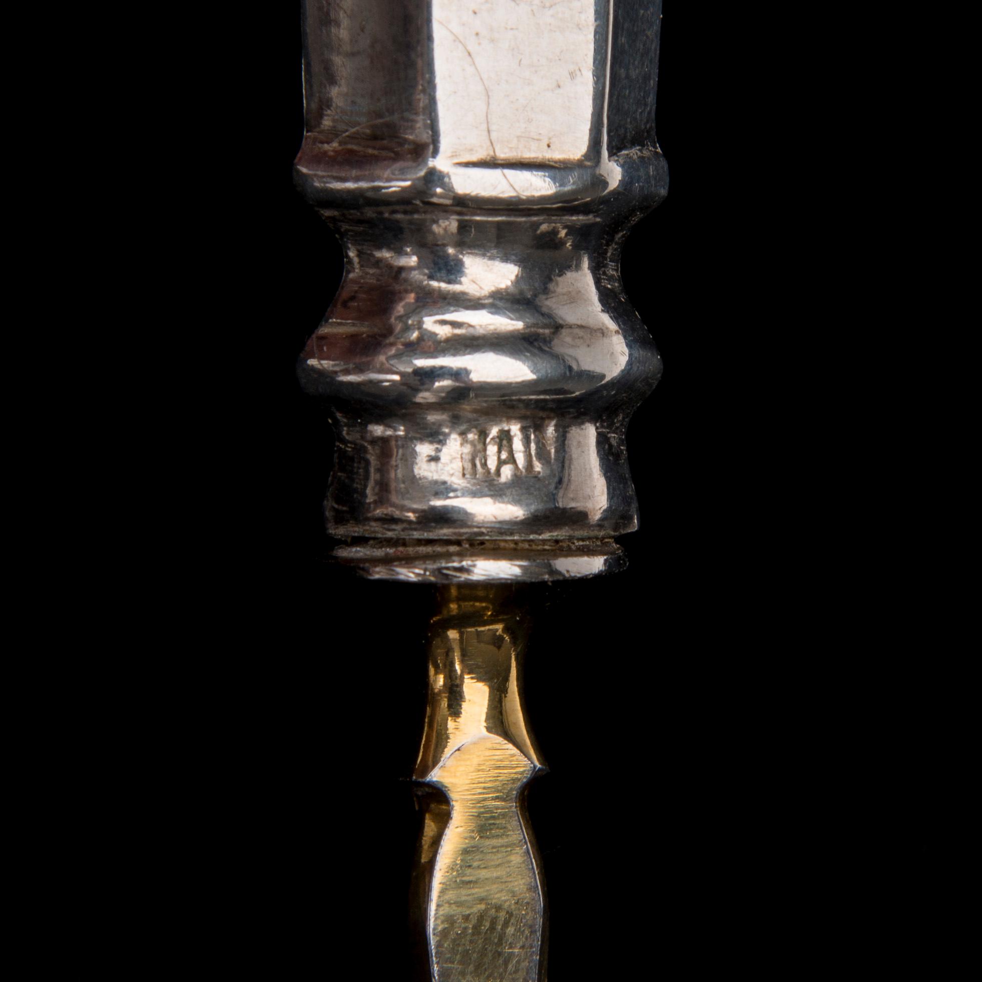 SERVERINGSBESTICK, 4 st, silver, förgyllda stålblad. Österrike-Ungern 1867-1922.