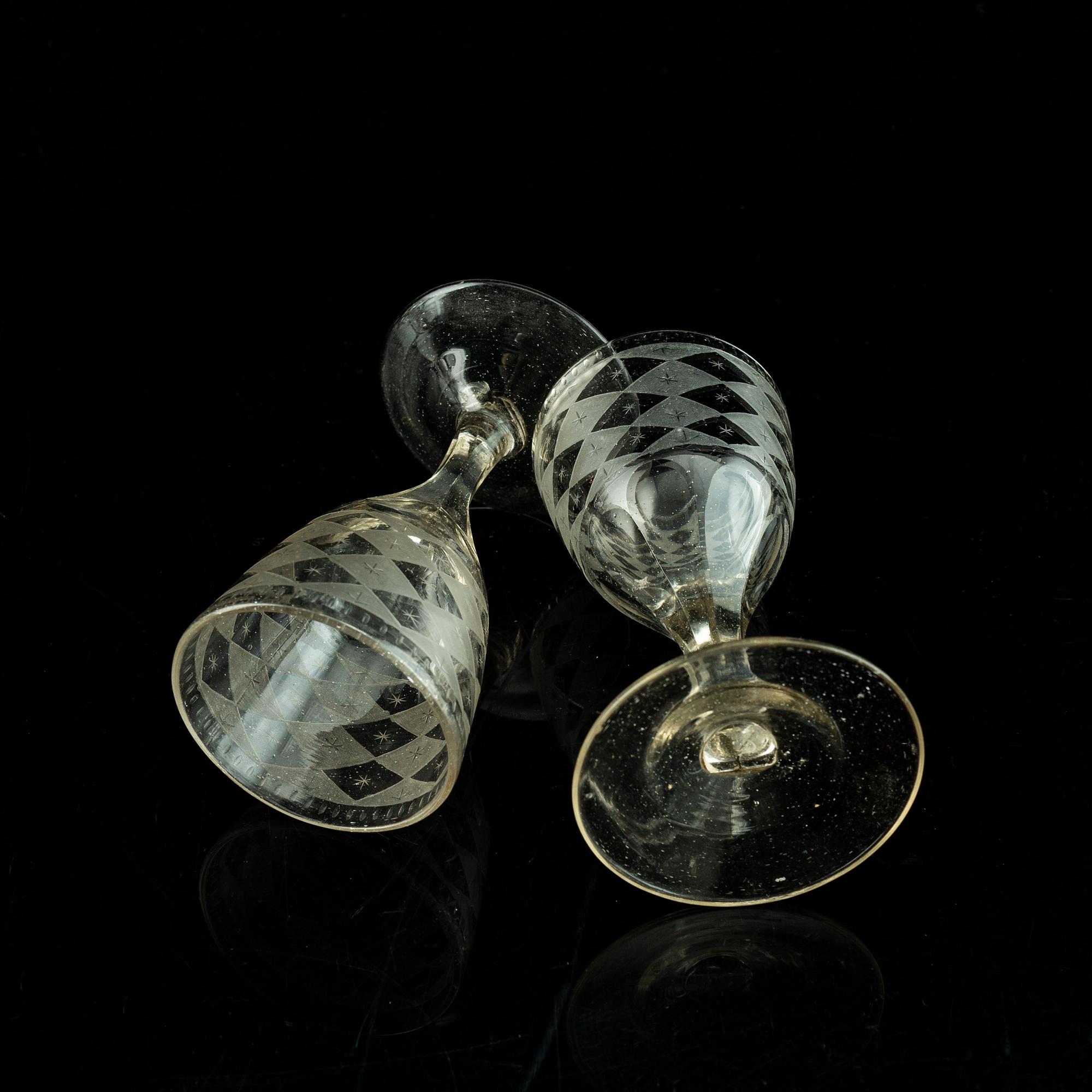 Eight late Gustavian wine glasses, circa 1800.