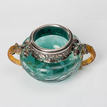 Emile Gallé, an Art Nouveau glass bowl, Nancy, France, with silver mounts by Ovchinnikov, Moscow.