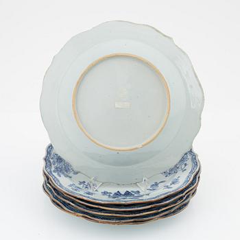 A set of six blue and white plates, Qing dynasty, Qianlong (1736-95).