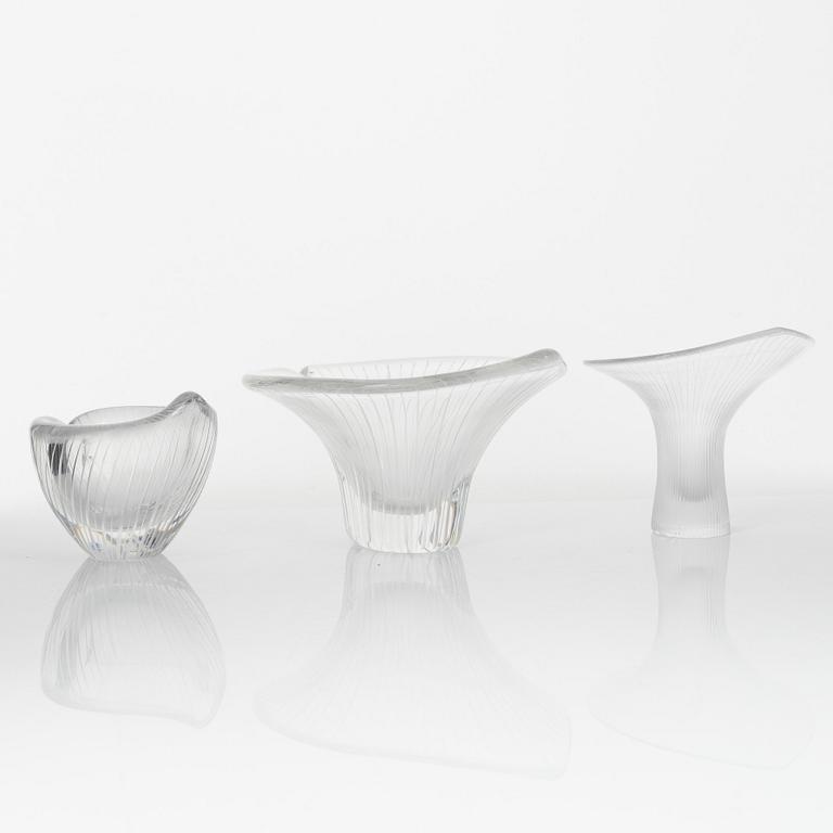 Tapio Wirkkala, two glass bowls and a 'Kantarelli' vase, Iittala, Finland.