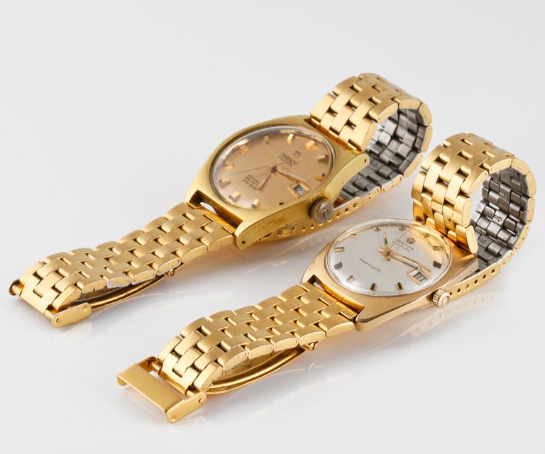 ARMBANDSUR, 2 st, Tissot samt Certina, förgyllt stål.