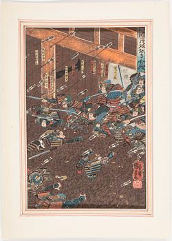 UTAGAWA KUNIYOSHI (1797/98-1861), färg träsnitt. Japan, från serien: "Rokuhara han tôji kwaisen", 1851-1852.