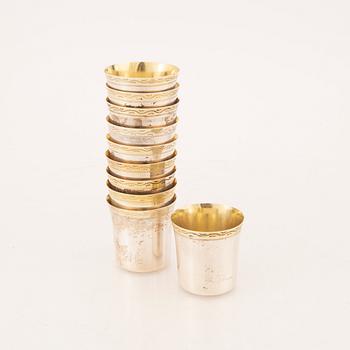 A Swedish 20th century set of ten silver cups mark of CG Hallberg Stockholm 1950s weight 267 grams.