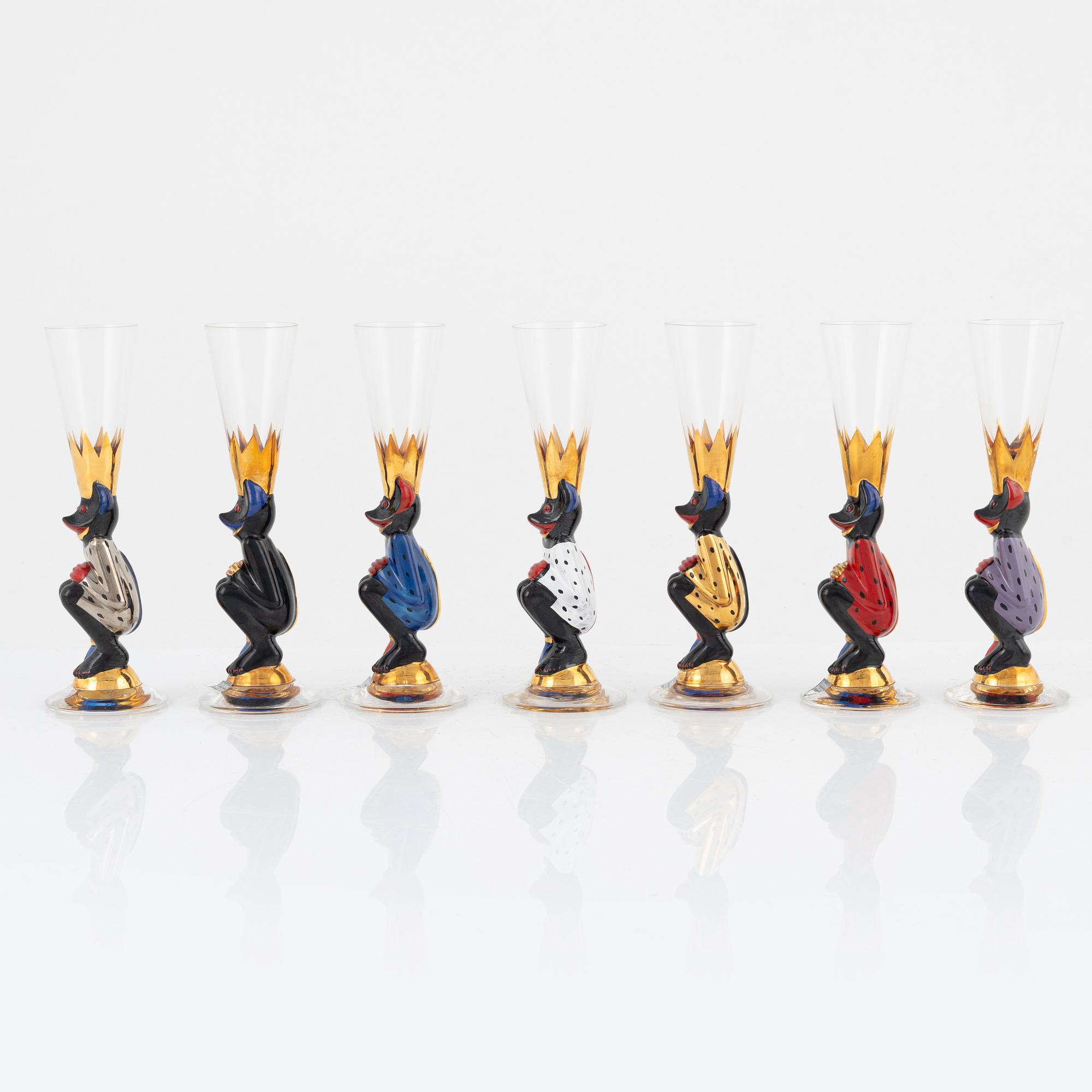 Gunnar Cyrén, snapsglas, 7 st, "Smådjälvar", Nobel, Orrefors.