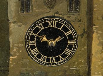 A mid-19th century oil painting with clockwork.