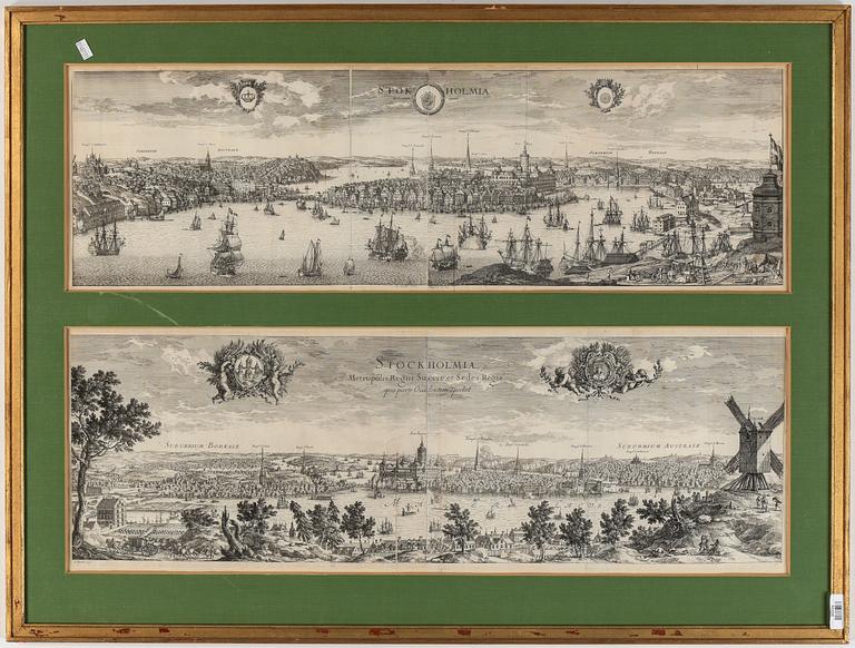 ADAM PERELLE, 2 st, kopparstick, ur "Suecia Antiqua et Hodierna", 17/1800-tal.