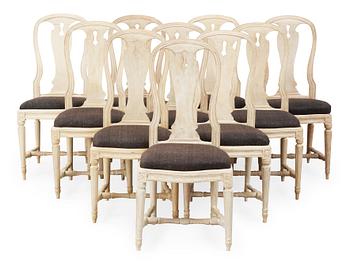 449. Ten matched Swedish Transition 18th century chairs.