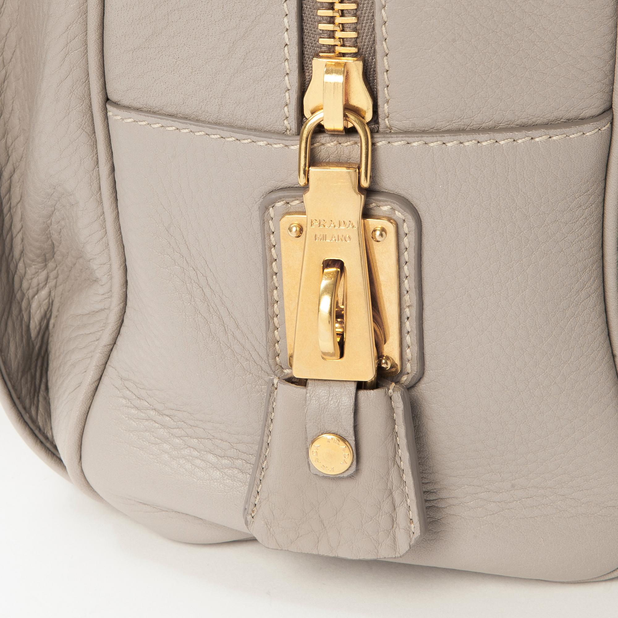 A leather handbag by Prada.