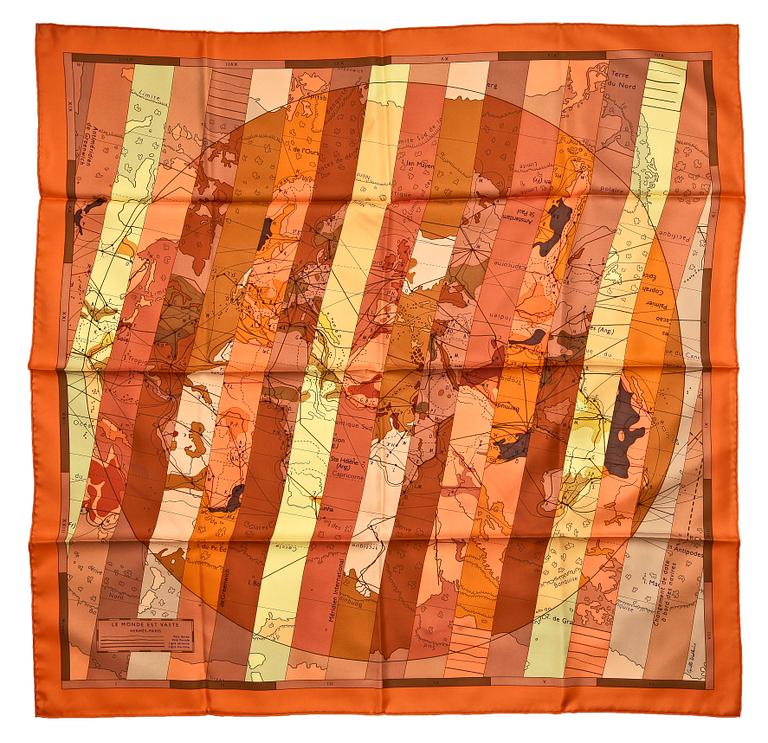 A silk scarf by Hermès, "Le Monde est vaste".