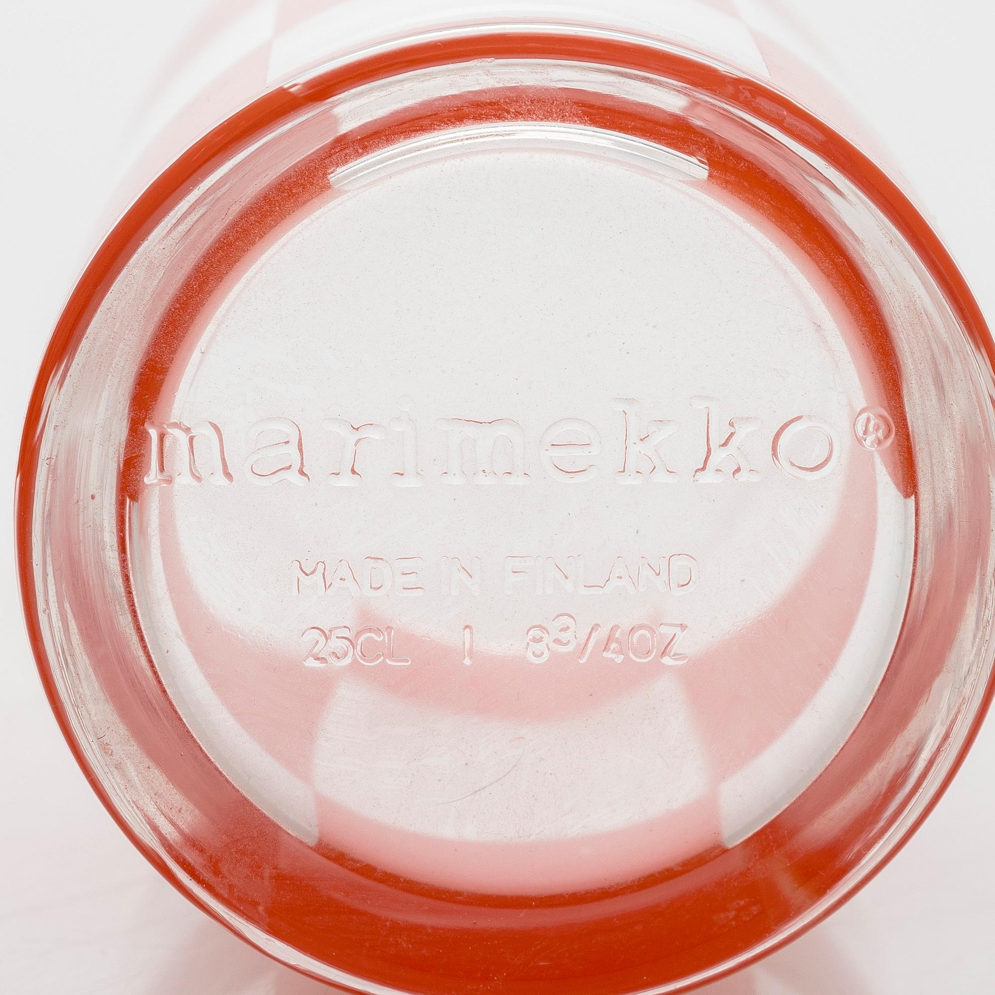 Hilkka Rahikainen, juomalaseja, 8 kpl, "Ruutu" Marimekko, Finland 1960-tal.