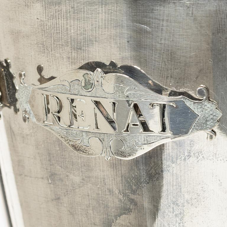 Brännvinscistern, nysilver, DA Kjernås Nysilfverfabrik, Göteborg.