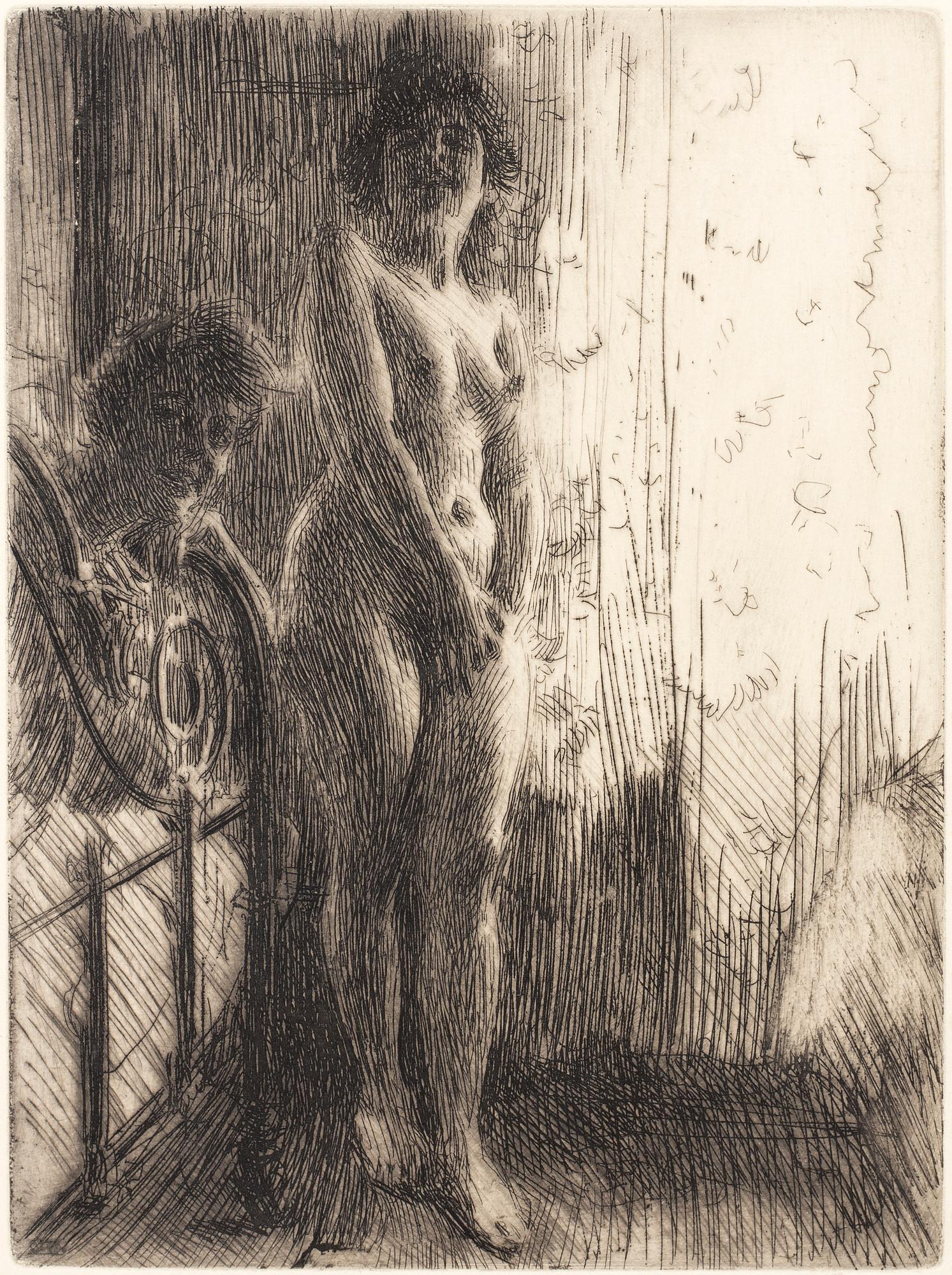 ANDERS ZORN, etching, signed Zorn in pencil. Executed in 1903. "A Dark Corner - Dunkelt hörn".