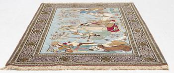 An oriental, figural rug, c. 214 x 139 cm.