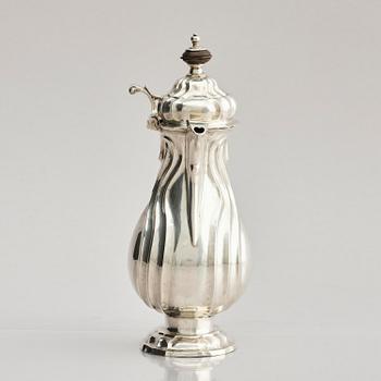 A German 18th century silver coffee-pot, mark of Johan Jacob Loose, Halle (Saale), Sachsen-Anhalt.