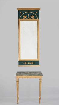 SPEGEL MED KONSOLBORD, empirestil, tidigt 1900-tal.
