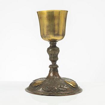 A silvered and gilt copper chalice, presumably German, first part 18th century.