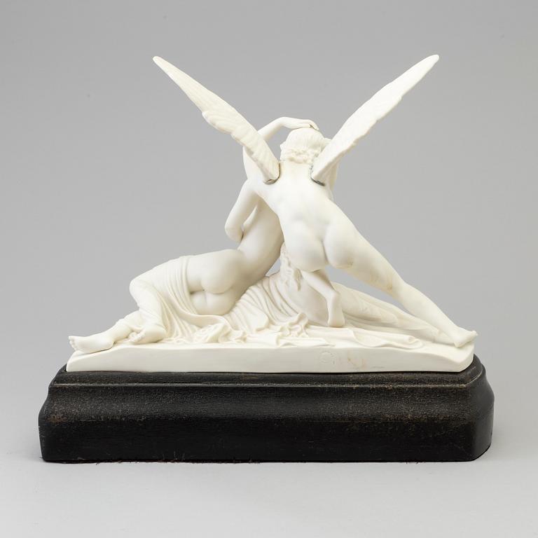 SKULPTUR, parian. "Amor och Psyke", Gustafsberg, 1910/20-tal.