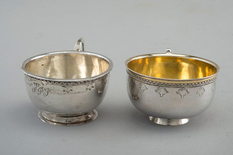 VODKA CUPS, 2 pcs, silver, Sweden 1700 s. Weight 77 g.