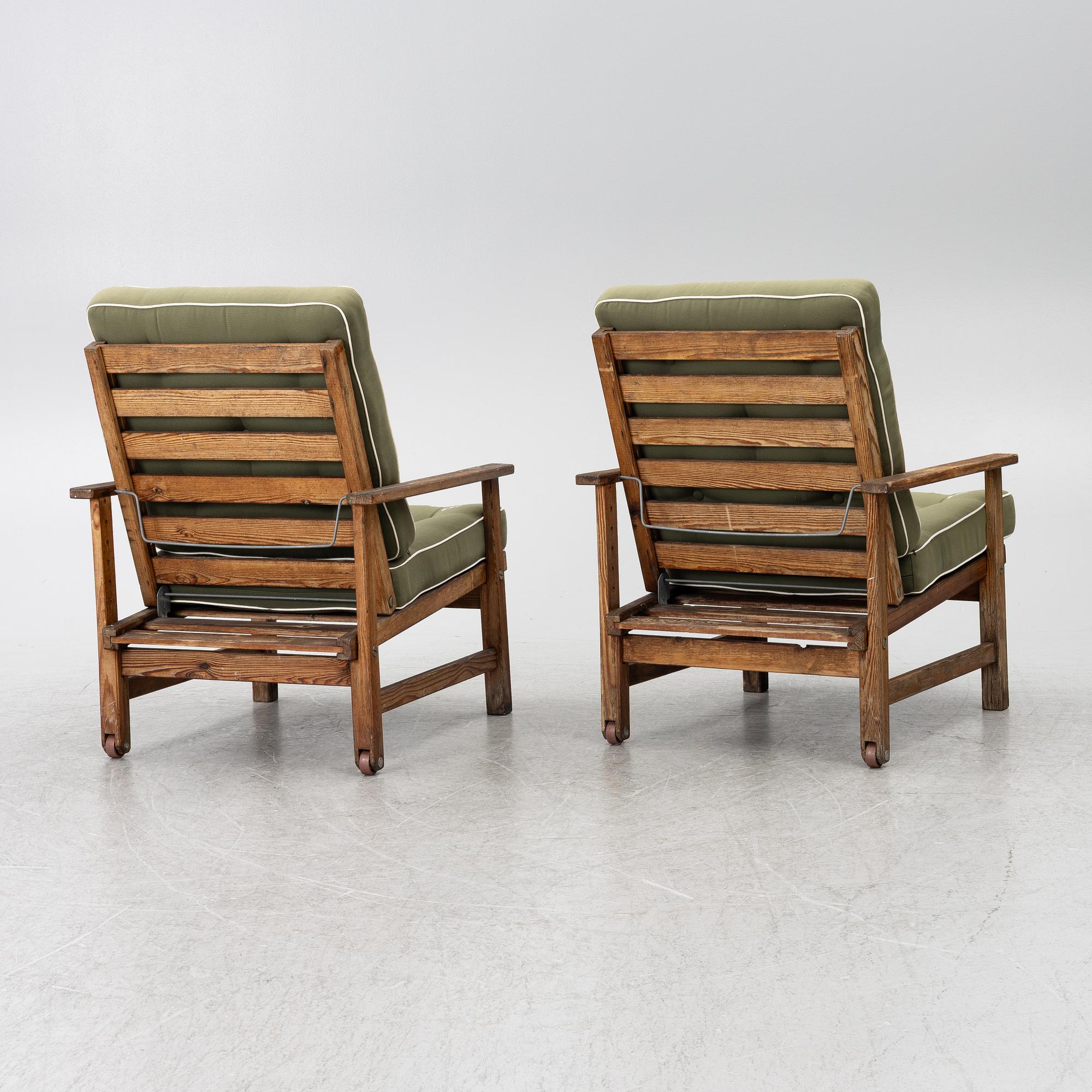 Elsa Stackelberg, a pair of garden armchairs with ottomans, Fri Form, Edsbruk, 1980s.