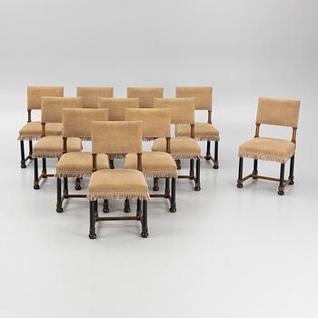 Eleven Baroque style chairs, Sweden, 1920's.