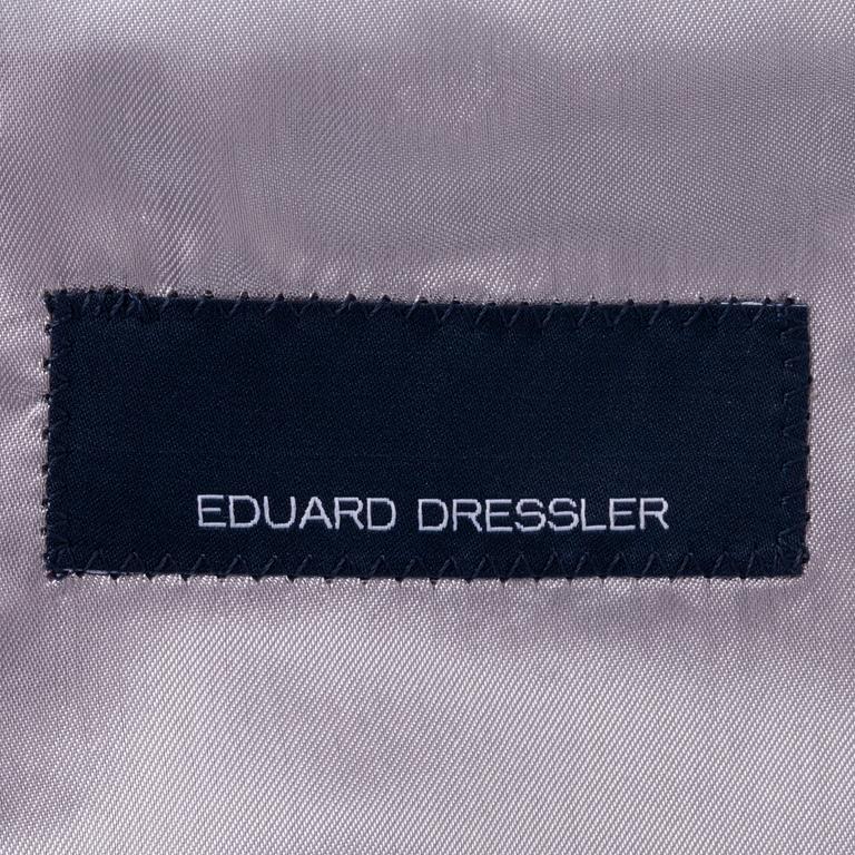 EDUARD DRESSLER, a blue wool suit consisting of jacket and pants. Size 48.