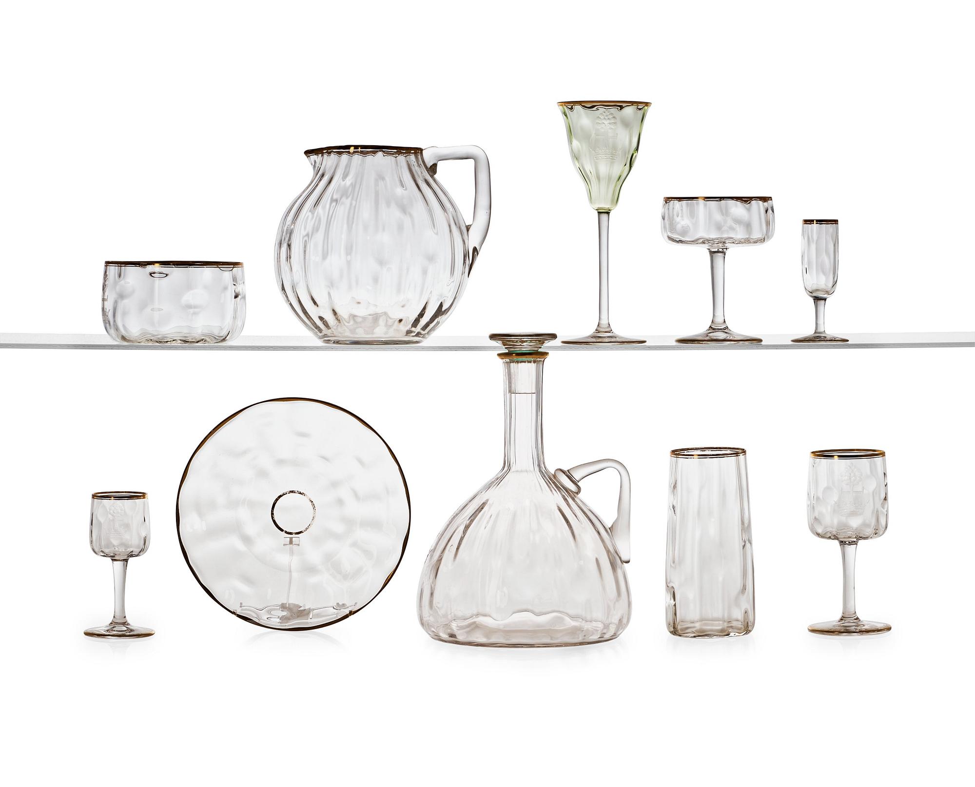 KOLOMAN MOSER (1868-1918), glasservis, 111 delar, "Meteor", för E Bakalowits & Söhne, Wien ca 1910, jugend.