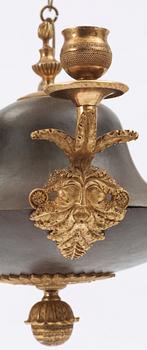 An Empire early 19th century three-light hanging lamp.