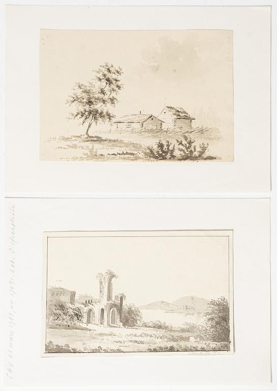 Gustaf Silfverstråhle, Landscape with log cabins/Landscape with ruins.