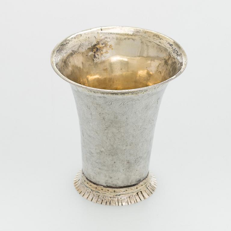 A late 18th century parcel-gilt silver beaker, maker's mark of Berthil Thorwijk, Uusikaupunki, Finland 1788.