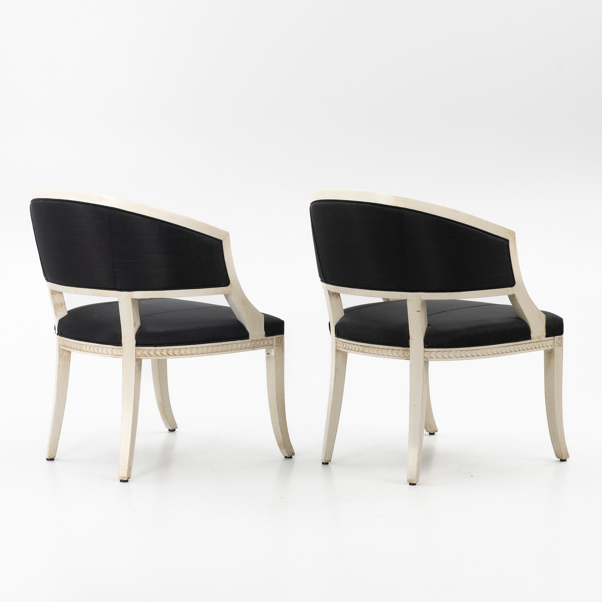 A pair of late Gustavian style armchairs, second half of the 20th century.