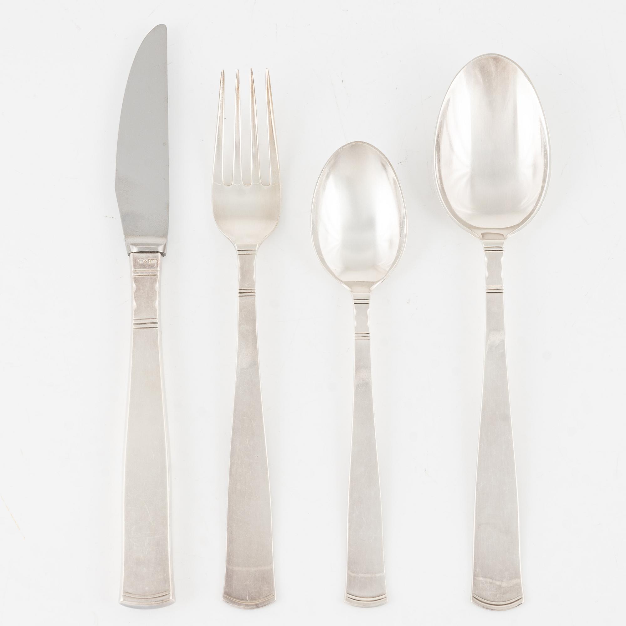 Jacob Ängman, a 48-piece silver flat wear set, 'Rosenholm', GAB,