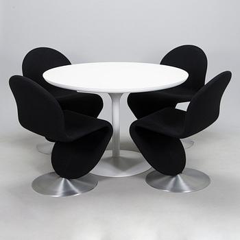 Verner Panton, four 'System 1-2-3 and a dining table for Verpan Denmark 21st century.