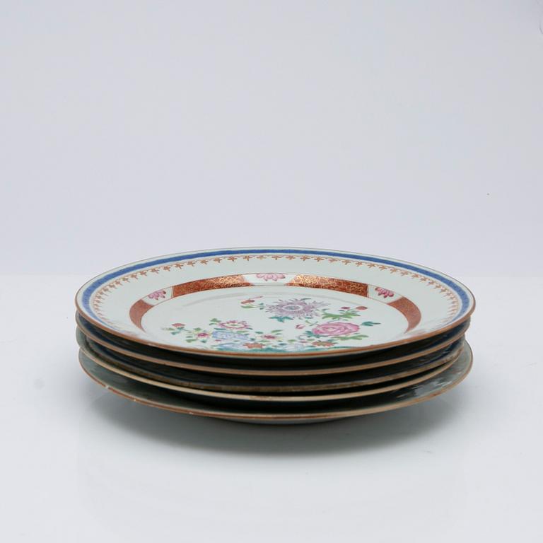 Tallrikar, 5 st, porslin, Kina, Qianlong (1736-95).