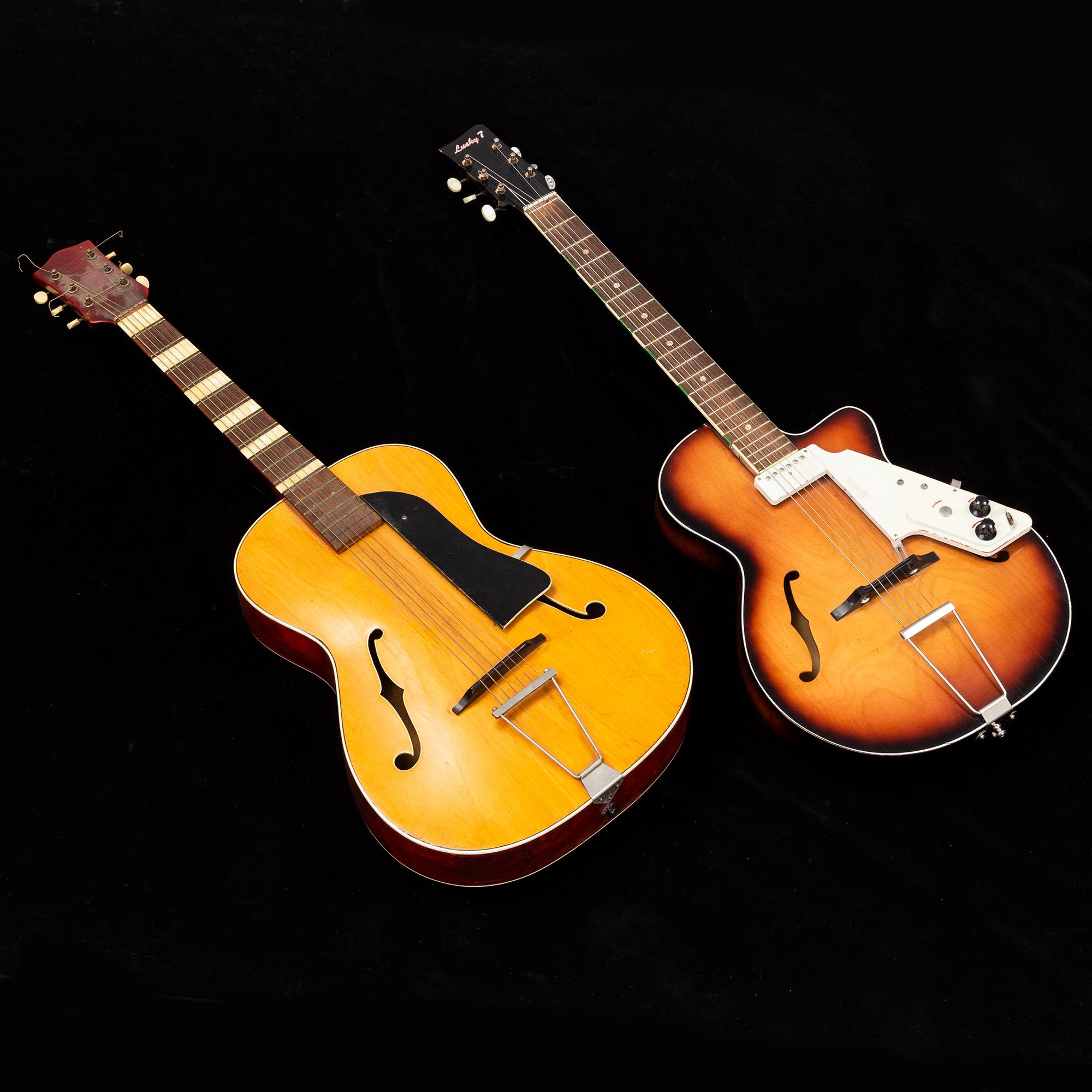 Halvakustiska gitarrer 2 st, Egmond Lucky 7 samt en omärkt.