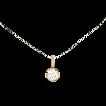 HÄNGE OCH HALSKEDJA, 18k vitguld med briljantslipad diamant ca0,10ct. Vikt 2,9g.