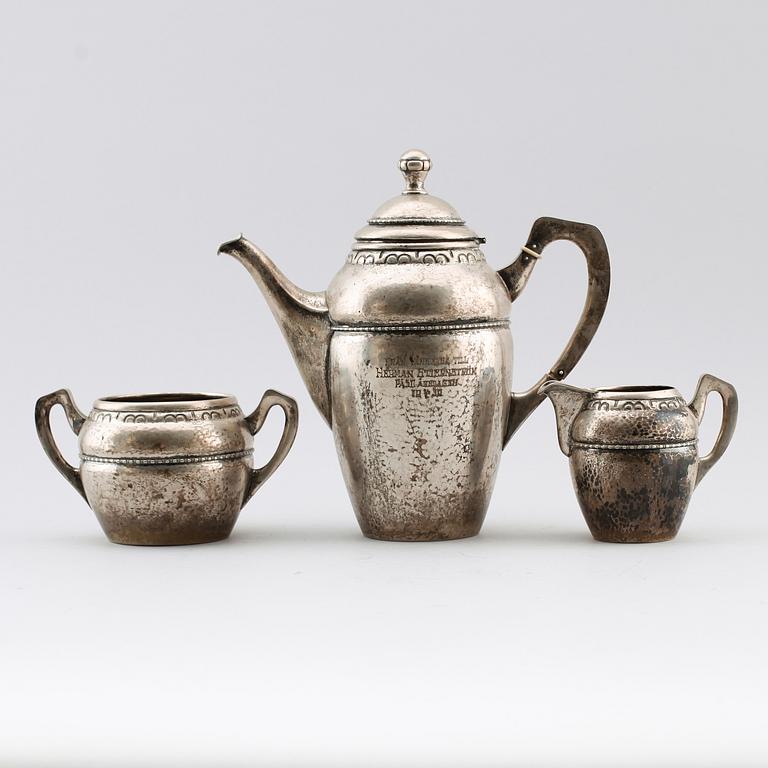 KAFFESERVIS, 3 delar, silver, Danmark 1918. Vikt ca 851 gram.