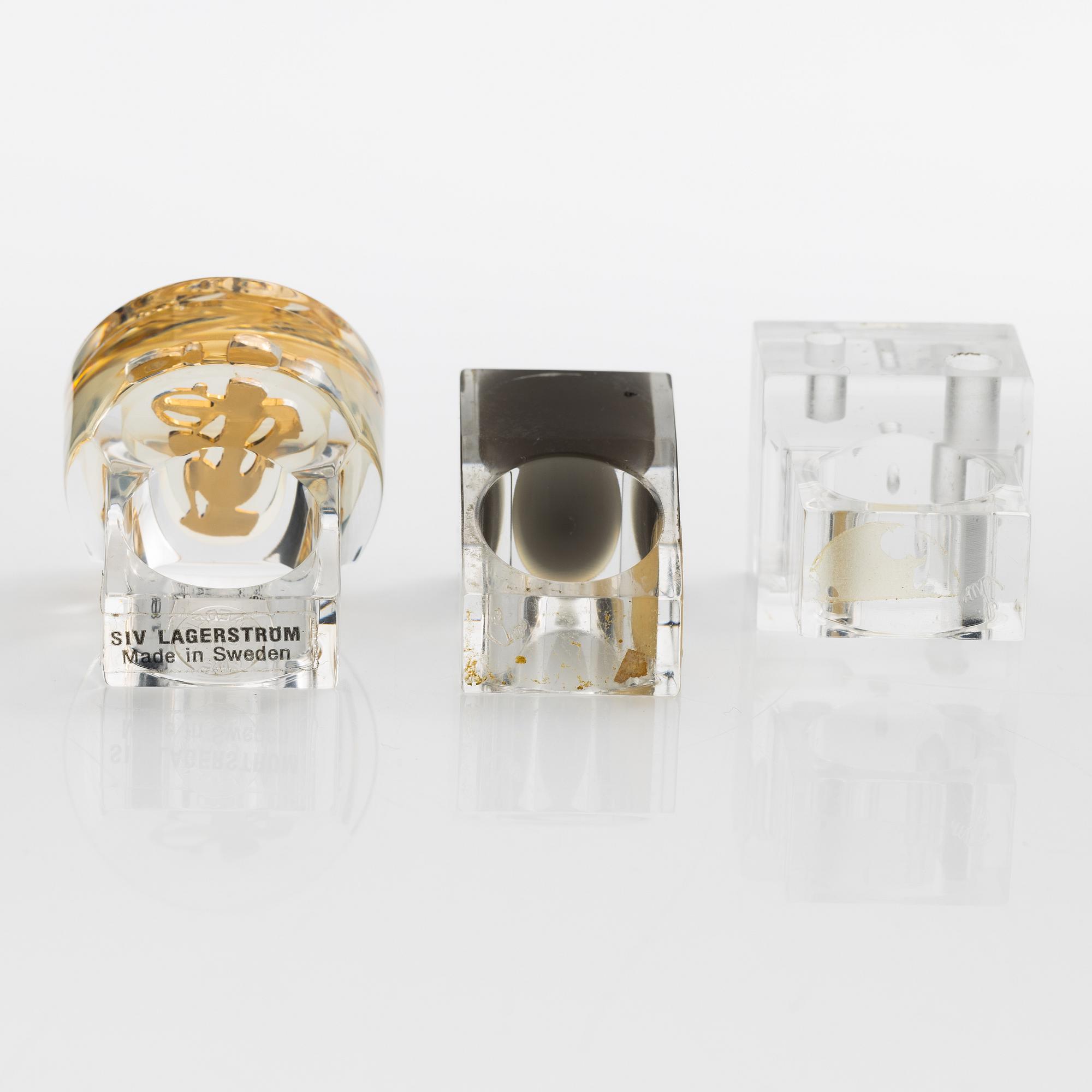 Siv Lagerström, three acrylic rings, 1970s.