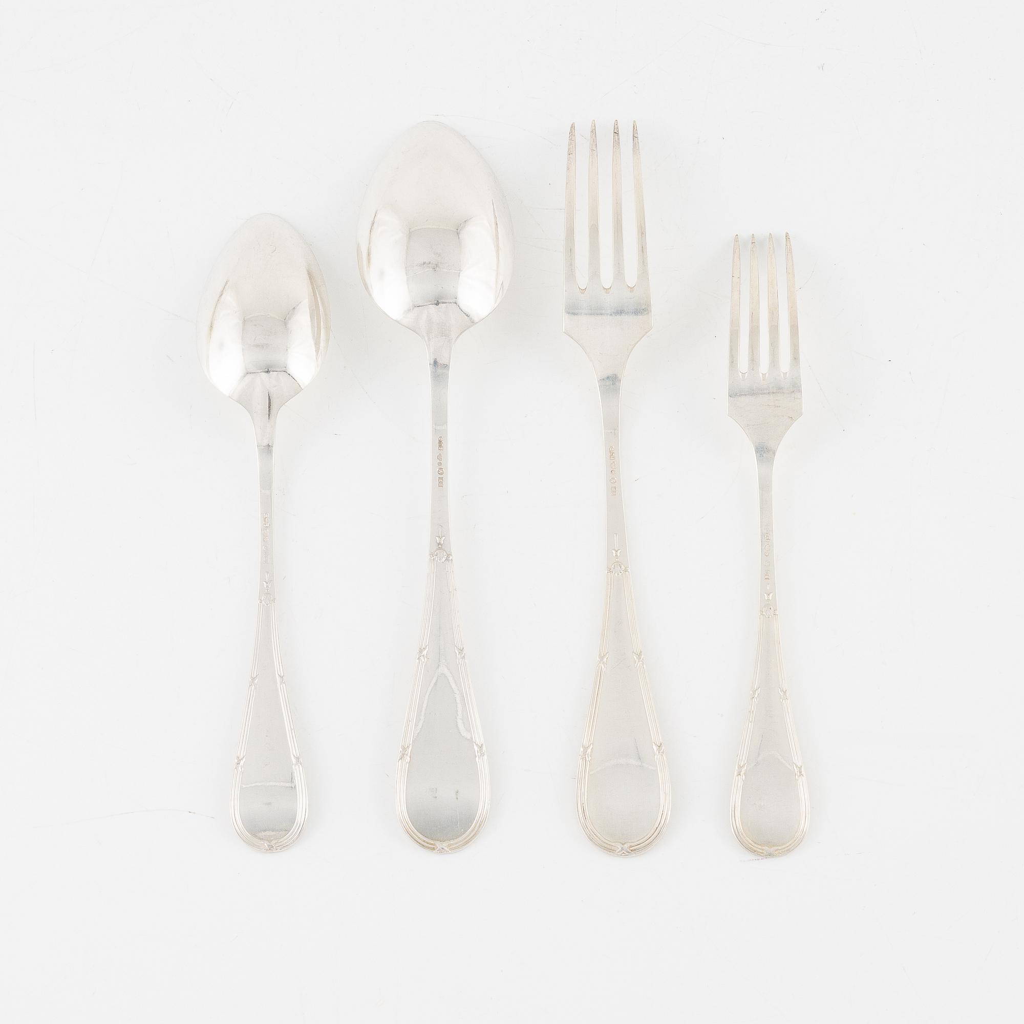 A Swedish silver cutlery, 24 pieces, model 'Rosen', mark of GAB/Nordiska Kompaniet, Stockholm, 1930-31.
