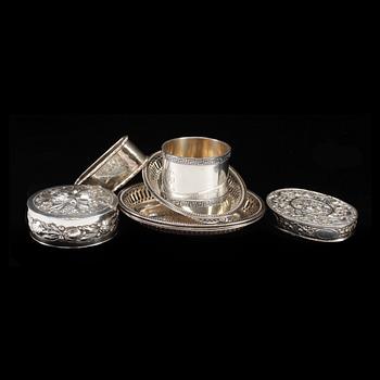 PARTI SILVER, 8 delar, silver, bland annat Tyskland och Sverige, 1900-tal. Vikt ca 289g.