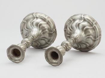 A pair of Rococo pewter candlesticks by Anders Morström (Falun 1778-1784/87).