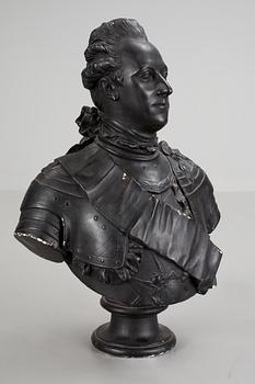 A Swedish first half 19th century plaster bust representing King Gustav III. After Sergel.