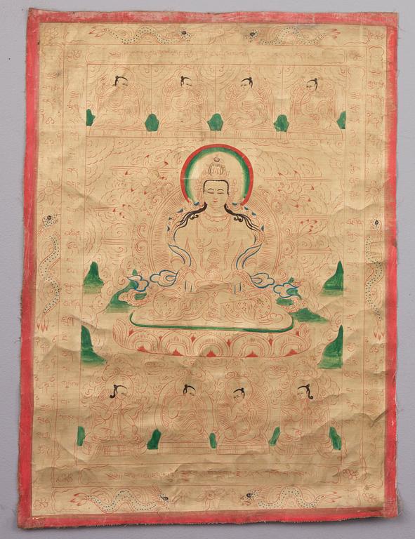 THANGKA, handmålad på textil, Tibet, 1900-tal.