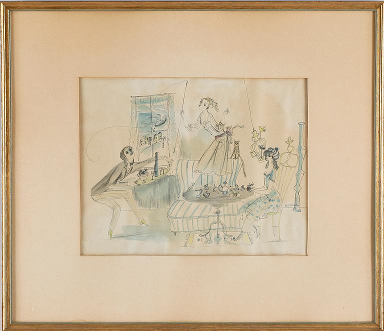 BELE BACHEM, tusch resp akvarell, 2 st, sign, varav en dat 1946.