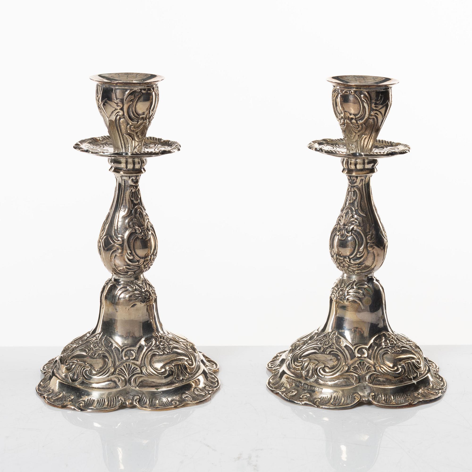 A pair of Swedish silver candlesticks, marks of GEWE, Stockholm 1976.
