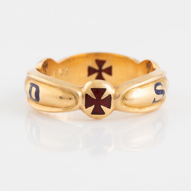 Ring, Freemasonry ring, 18K gold and enamel.